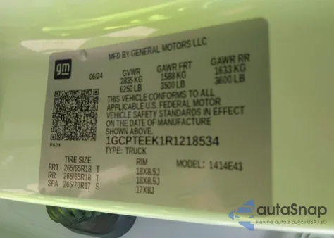 2024 Chevrolet Colorado 4Wd Trail Boss from USA, damaged, VIN 1GCPTEEK1R1218534